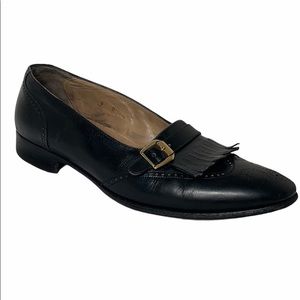 Bally Made In Italy Mens Sz 9 D Slip On Black Leather Fringe Design Dress Shoes‎